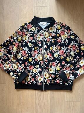 Floral zip up light thin sweater jacket womens size M
